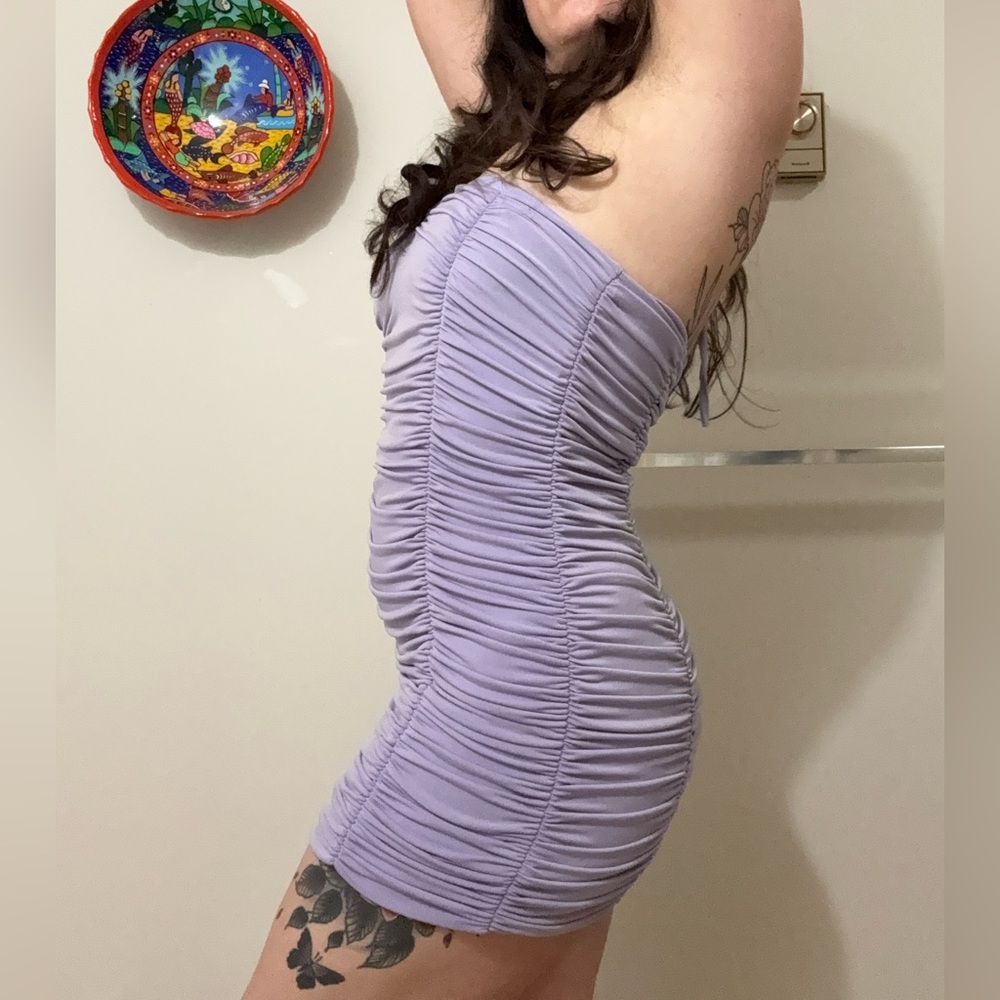 Elegant Lavender Ruched Halter Dress